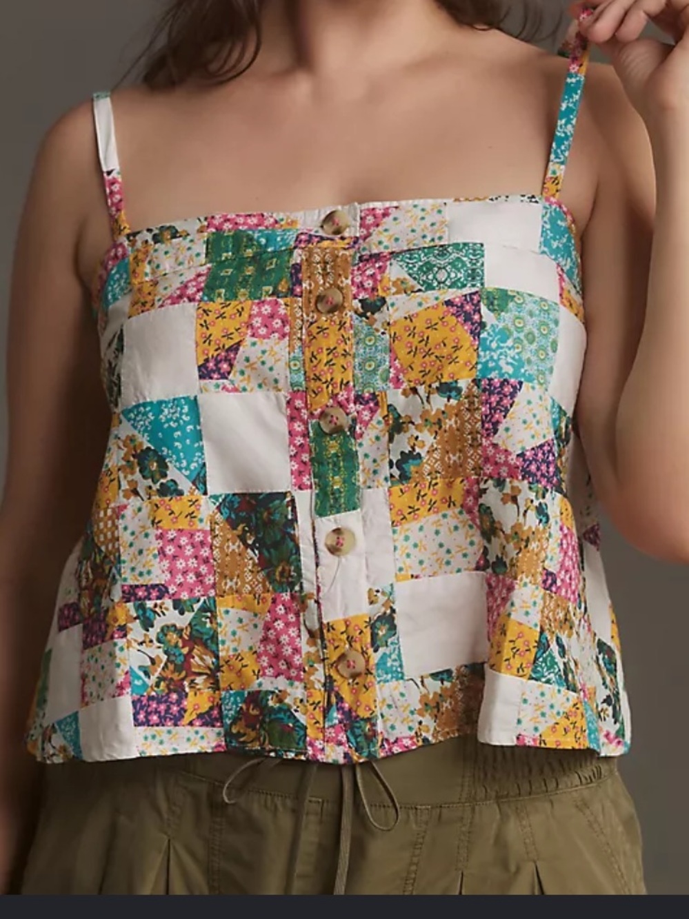 Pilcro size large tank boho Patchwork Button-Front Women’s Multicolor anthropolo